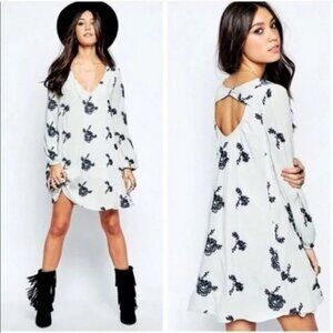 Free People White and Black Floral Mini Dress